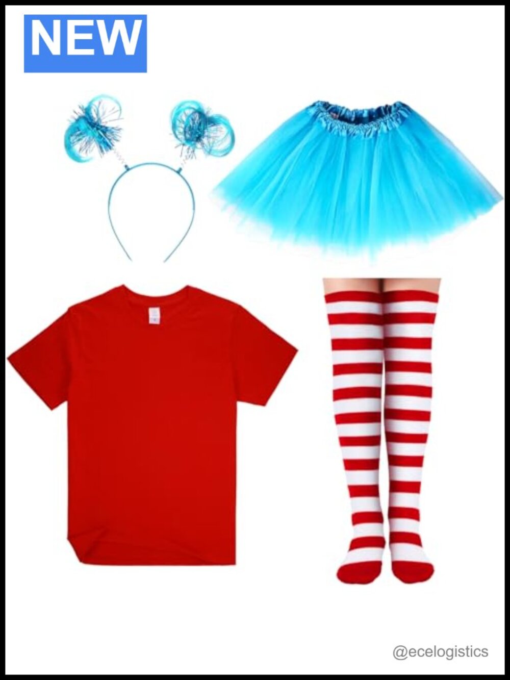 Cosplay Costume Set Tutu Skirt Striped Thigh High Socks T Shirt Headband